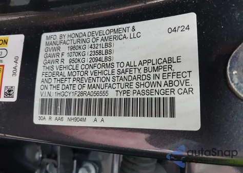 2024 Honda Accord Lx from USA, damaged, VIN 1HGCY1F28RA056555
